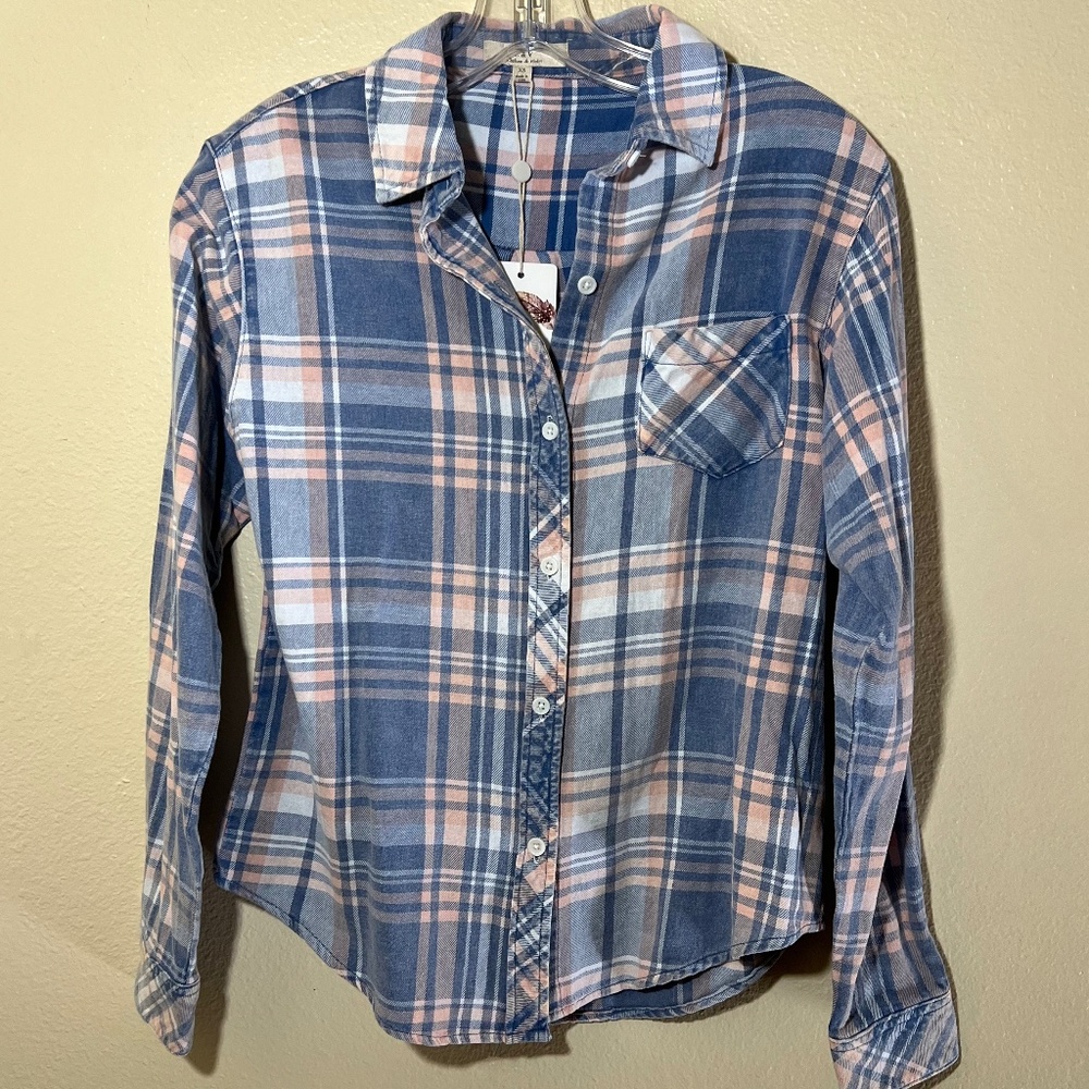 Chelsea & Violet Pretty Plaid Button Down Blouse